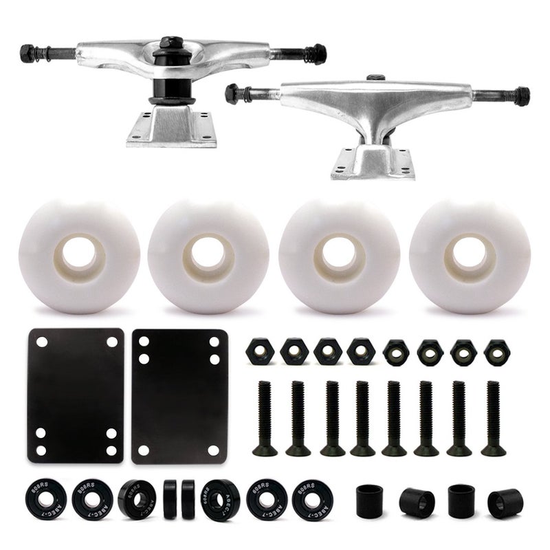 VJ 5.0 Skateboard Trucks (Silver), Skateboard Wheels 52mm, Skateboard Bearings, Skateboard Pads, Skateboard Hardware 1" (52mm White) - Image 1